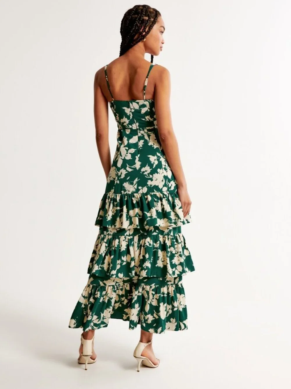 Abercrombie & Fitch Ruffle Tiered Maxi Dress Green Pattern Size S NWT $150
